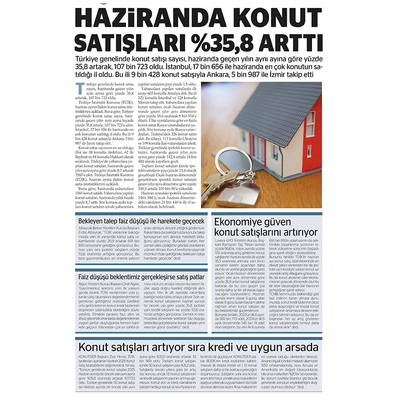 HAZİRANDA KONUT SATIŞLARI %35,8 ARTTI