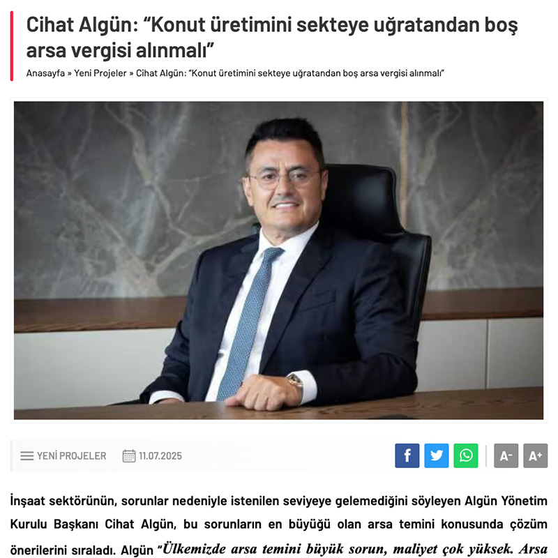 Cihat Algün: “Konut üretimini sekteye uğratandan boş arsa vergisi alınmal