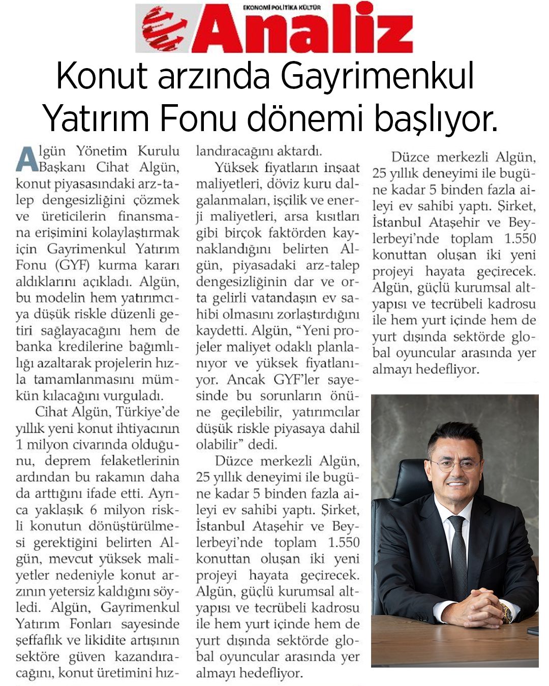 Konut arzında Gayrimenkul Yatırım Fonu dönemi başlıyor.