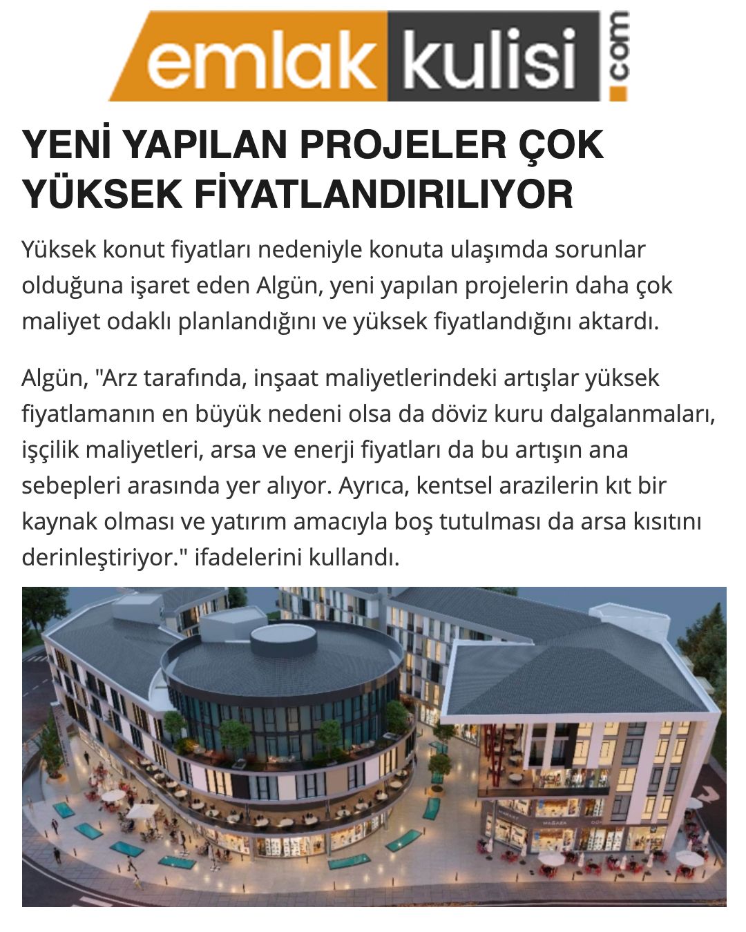 YENİ YAPILAN PROJELER ÇOK YÜKSEK FİYATLANDIRILIYOR