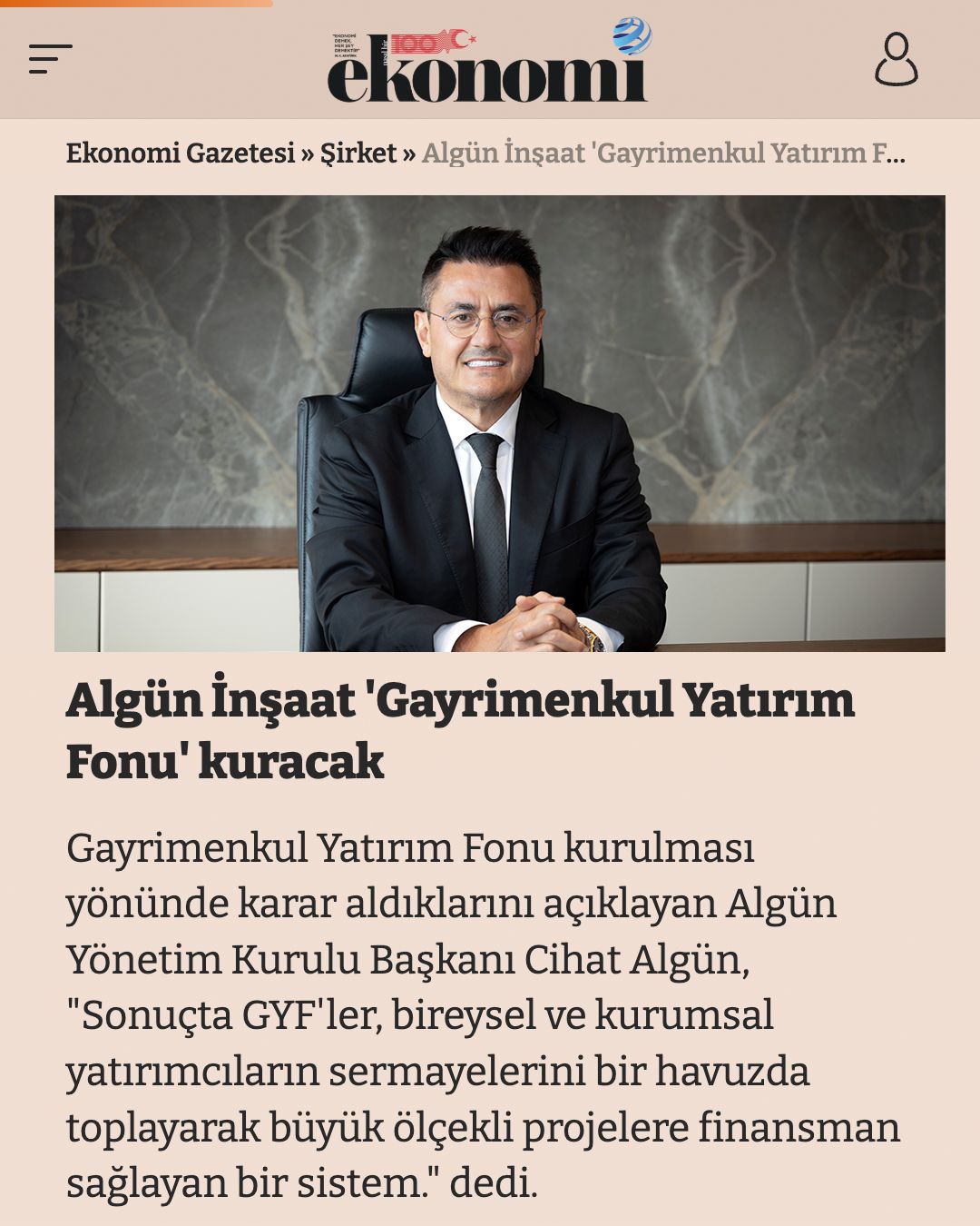 Algün ‘Gayrimenkul Yatırım Fonu’ kuracak
