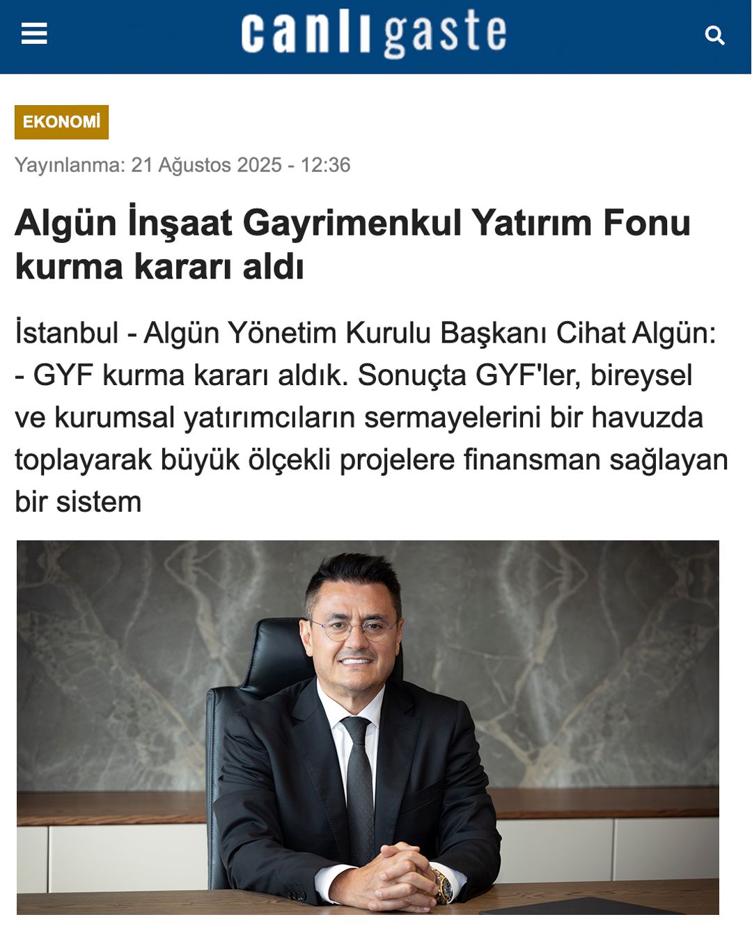 Algün İnşaat Gayrimenkul Yatırım Fonu kurma kararı aldı