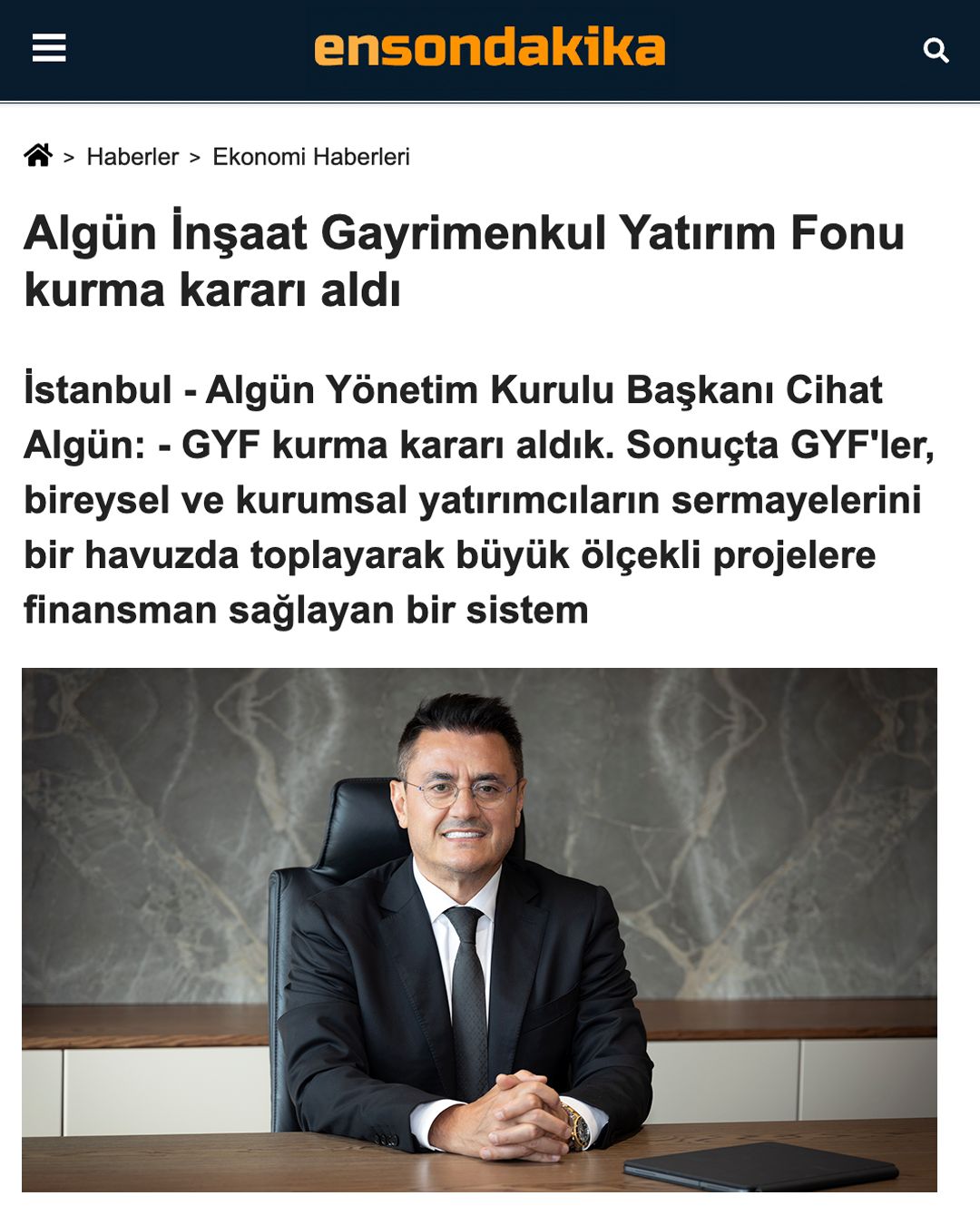 Algün İnşaat Gayrimenkul Yatırım Fonu kurma kararı aldı