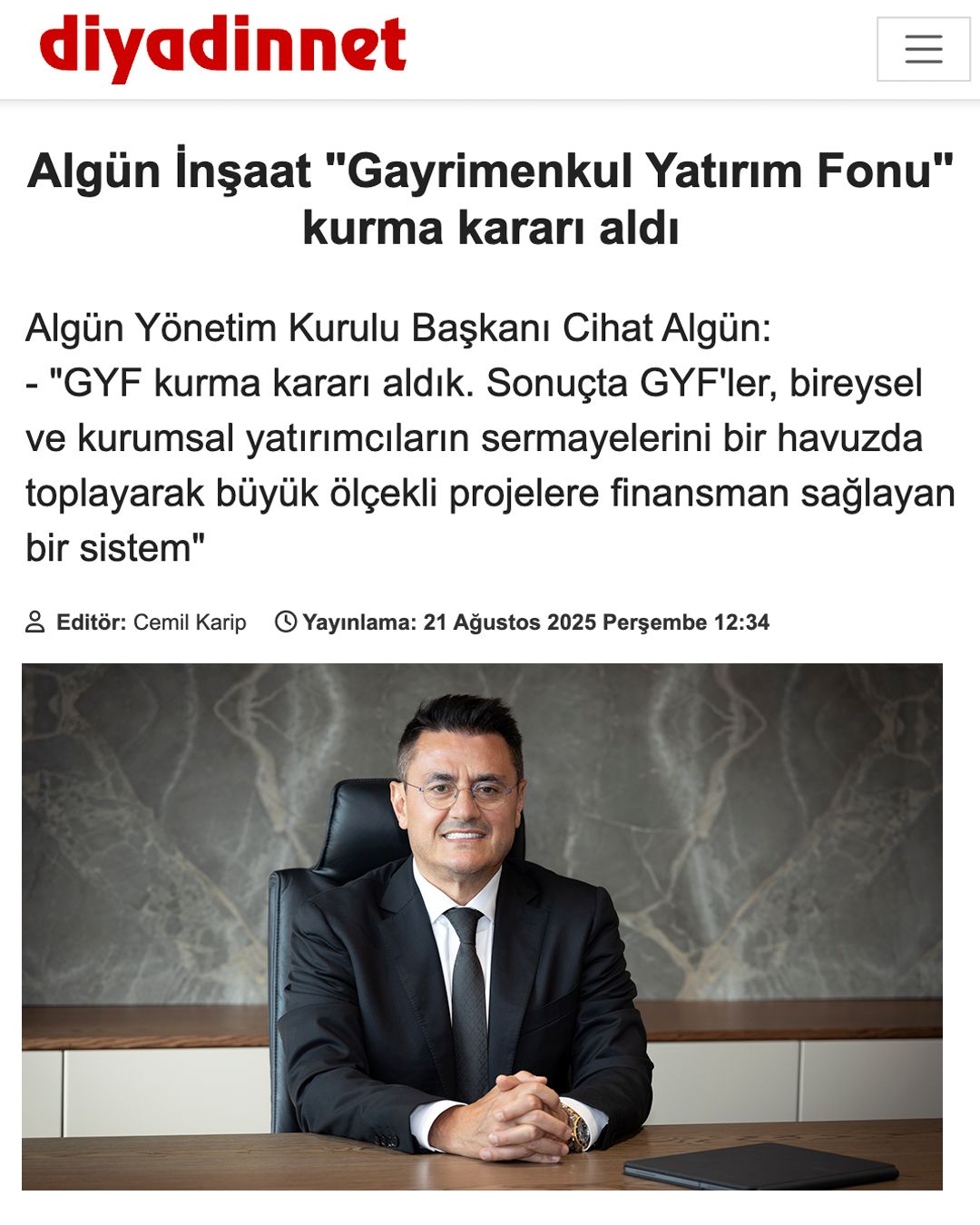 Algün İnşaat “Gayrimenkul Yatırım Fonu” kurma kararı aldı