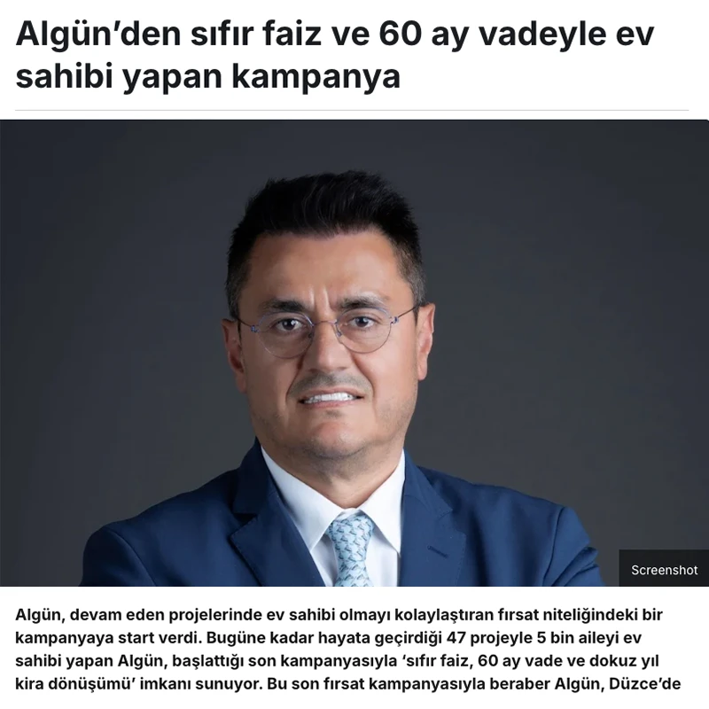 Algün’den sıfır faiz ve 60 ay vadeyle ev sahibi yapan kampanya