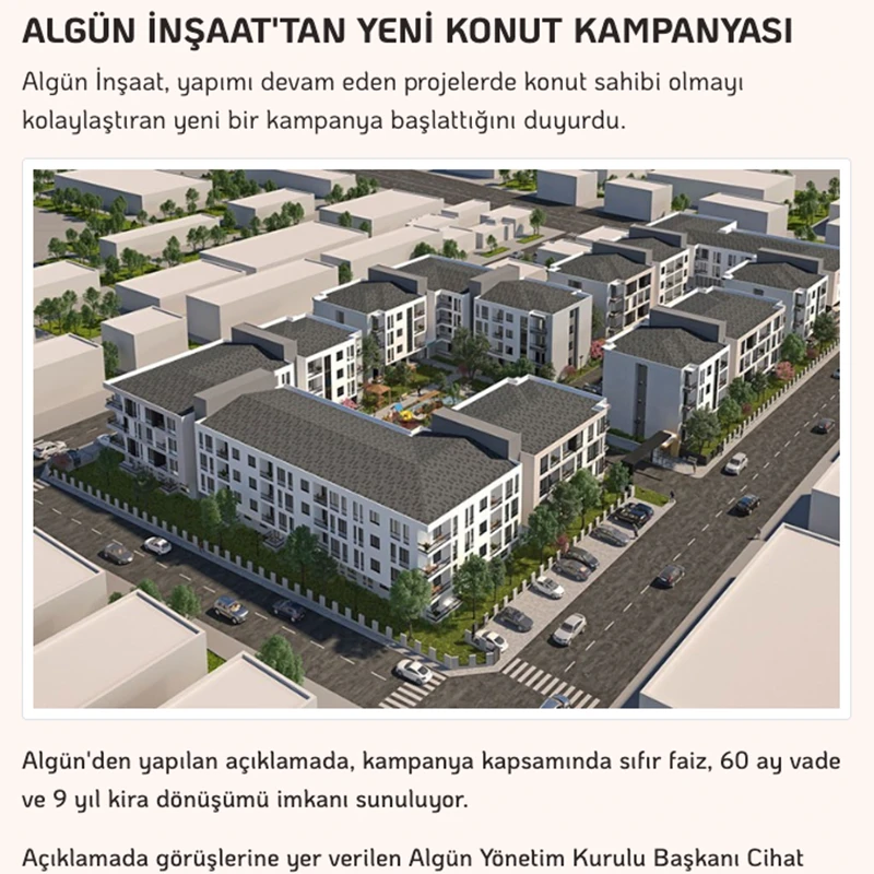 ALGÜN’den  YENİ KONUT KAMPANYASI