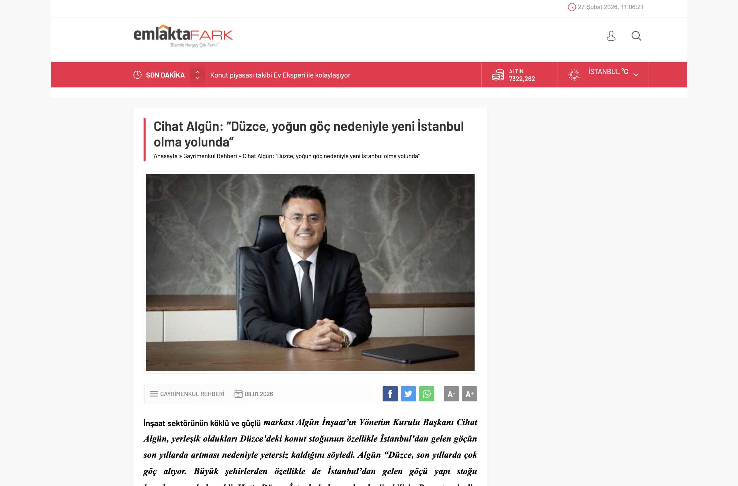 Cihat Algün: “Düzce, yoğun göç nedeniyle yeni İstanbul olma yolunda”