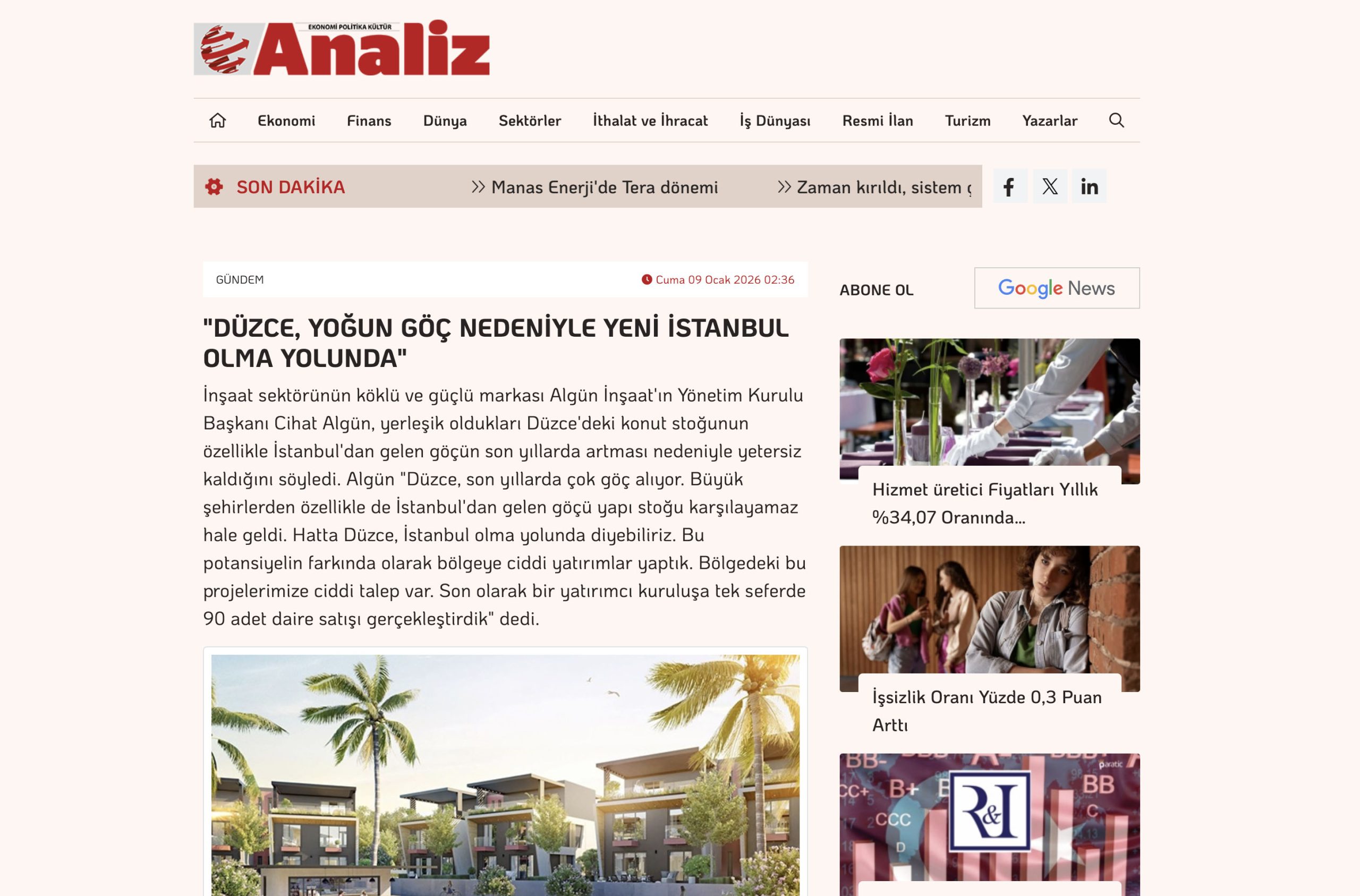 DÜZCE, YOĞUN GÖÇ NEDENİYLE YENİ İSTANBUL OLMA YOLUNDA