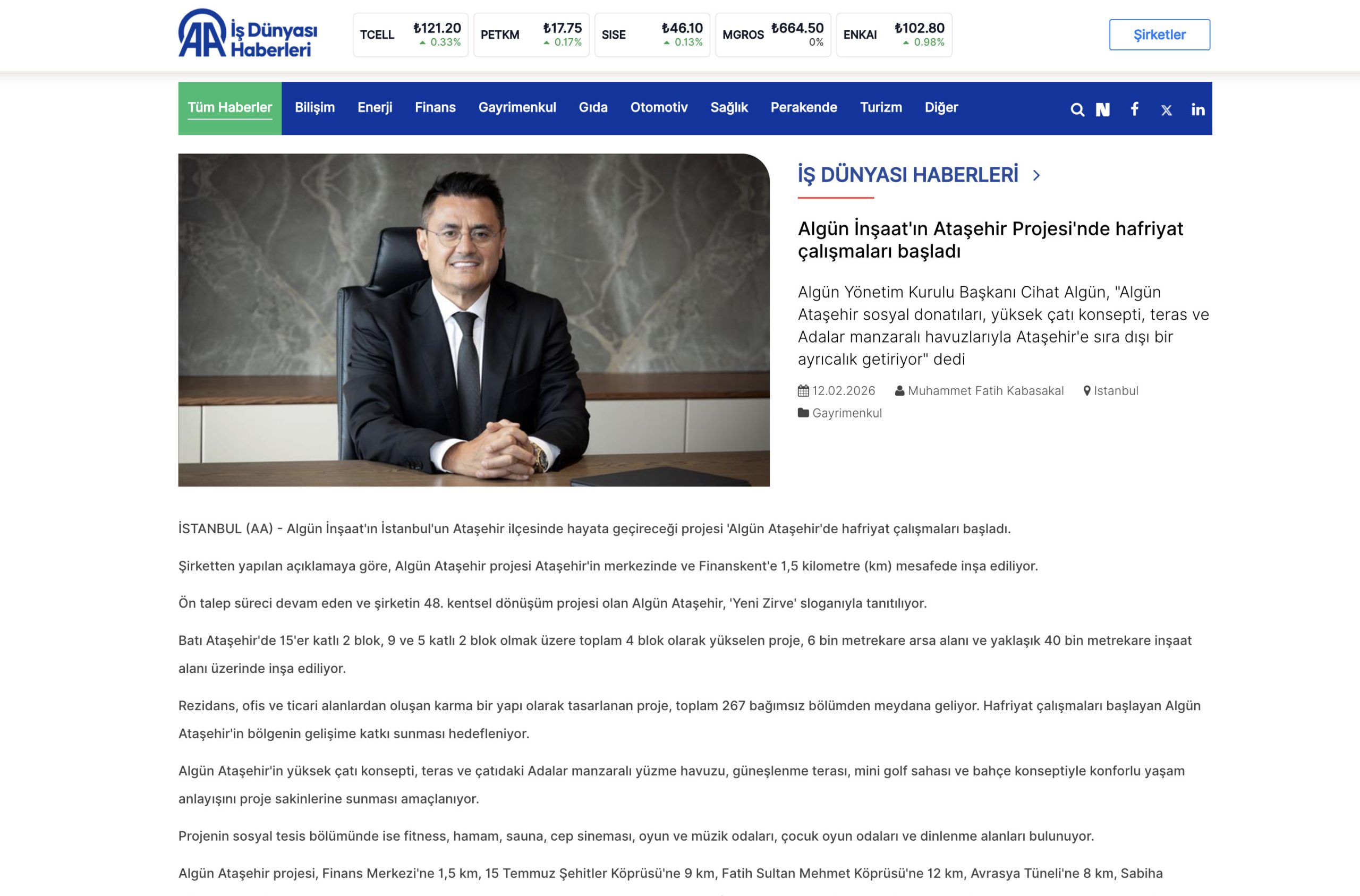 Algün İnşaat’ın Ataşehir Projesi’nde hafriyat çalışmaları başladı