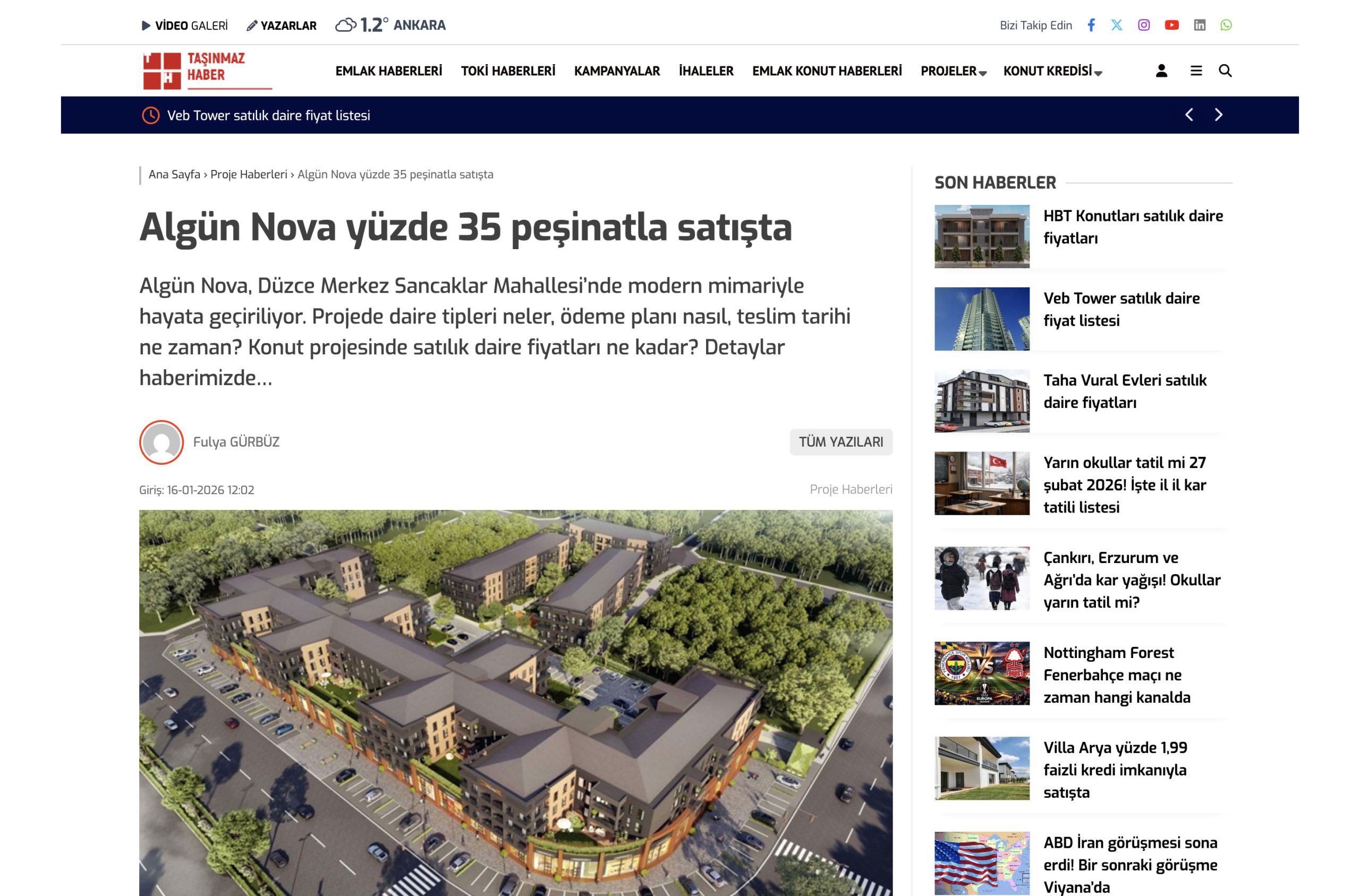 Algün Nova yüzde 35 peşinatla satışta