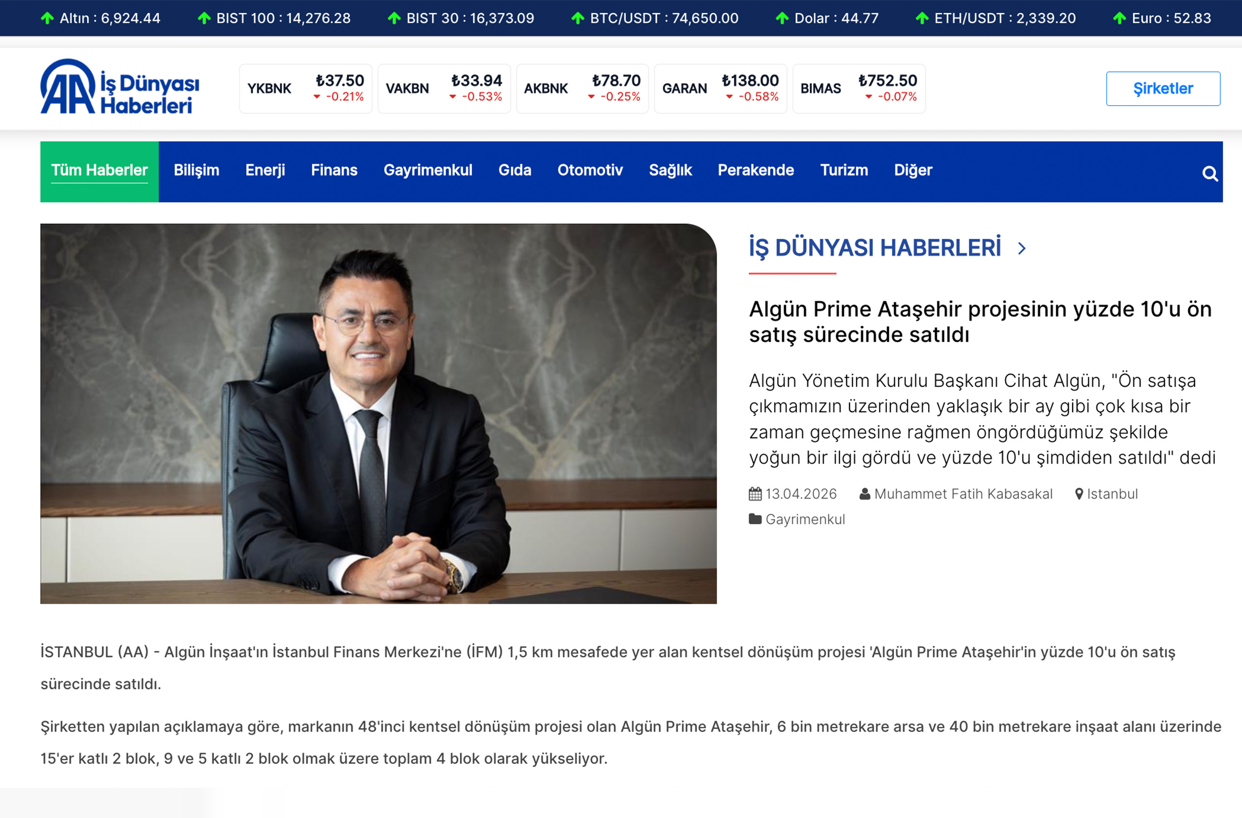 Algün Prime Ataşehir Projesinin Yüzde 10’u Ön Satış Sürecinde Satıldı