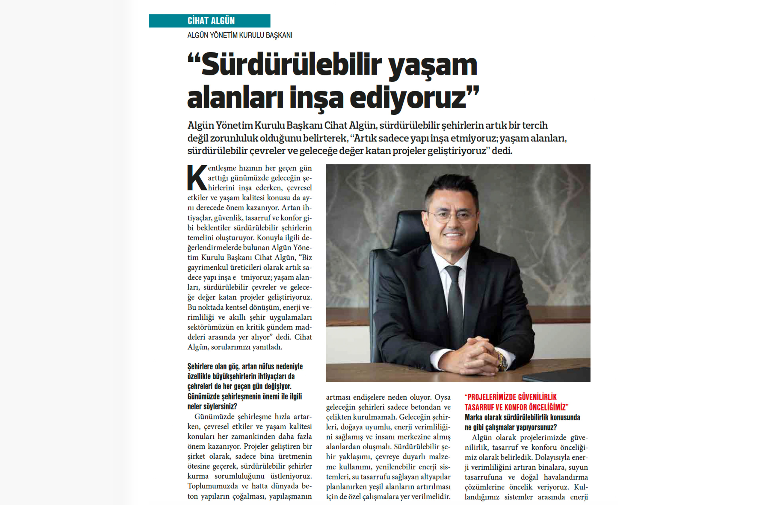 Cihat Algün: “Sürdürülebilir Yaşam Alanları İnşa Ediyoruz”